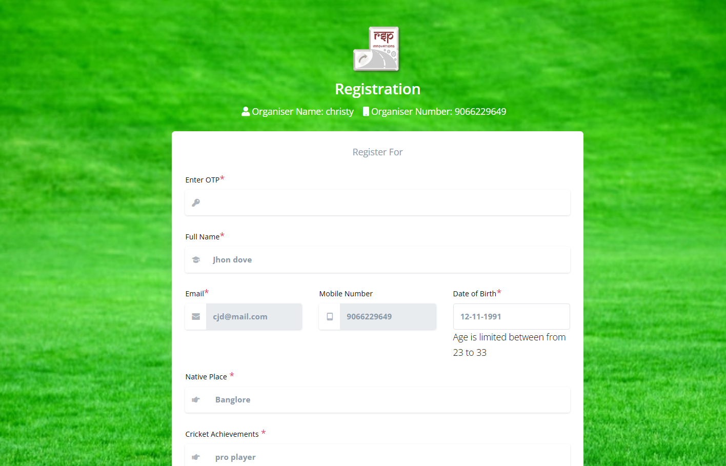 Registration Interface